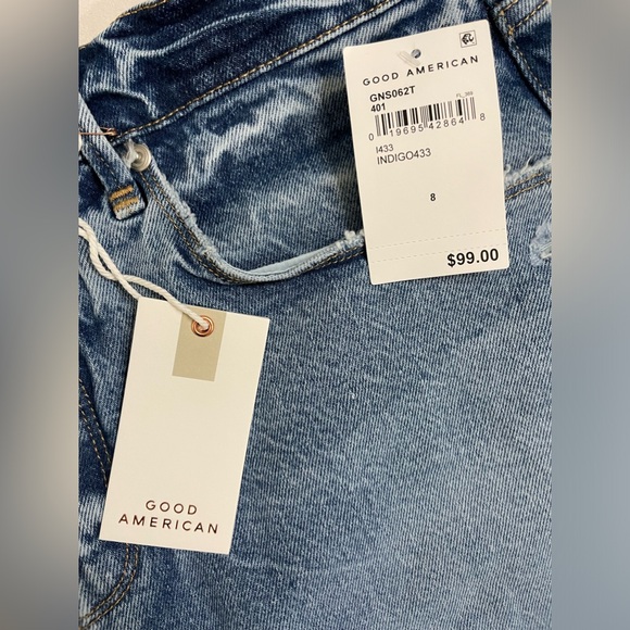 NWT Good American Good 90’s Denim Shorts in Indigo Distressed Size 8 - Picture 7 of 14